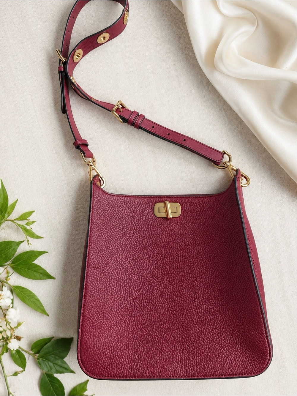 Michael Kors Burgundy Pebbled Leather Crossbody with Gold Hardware